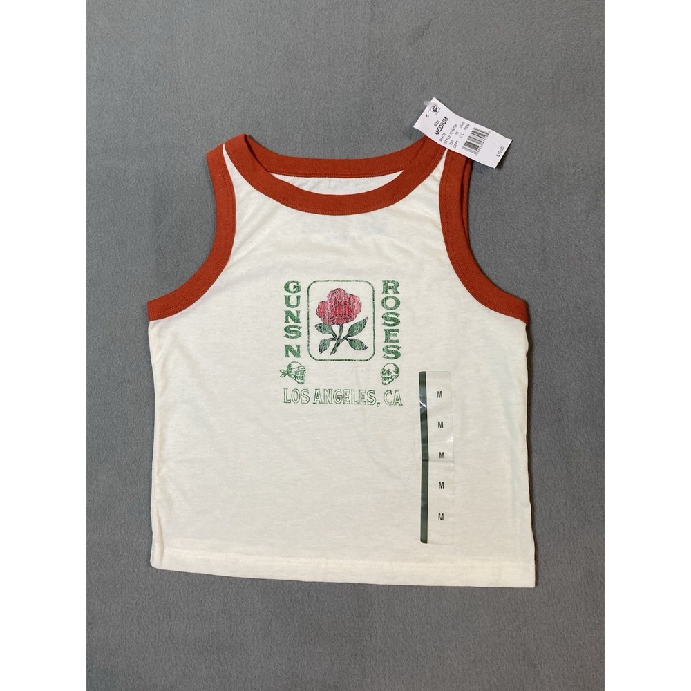 NWT Guns & Roses LA Women's Cropped Tank Top Graphic Print Rock Meas Size Small